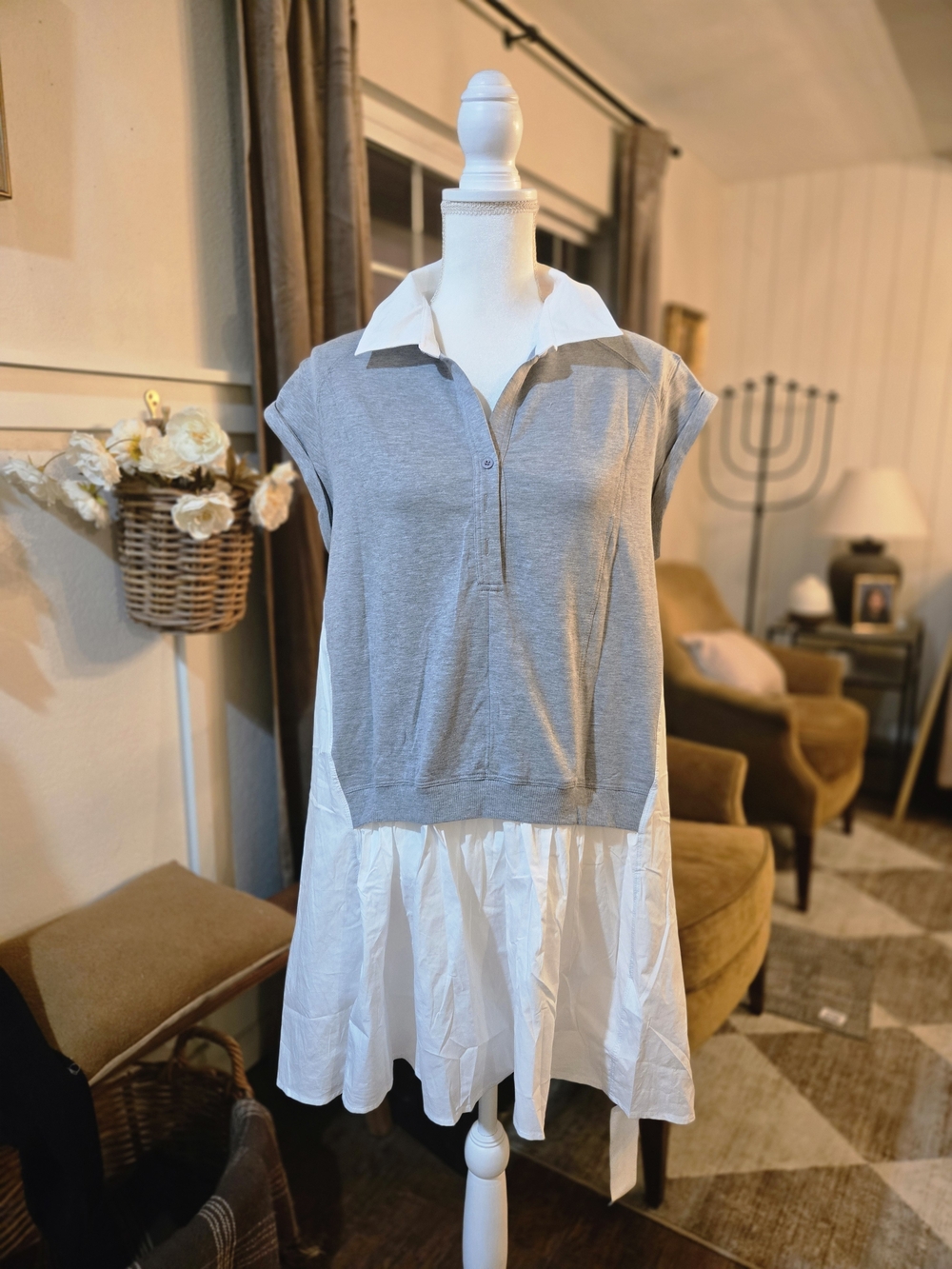 Amazon Two-Tone Grey and White Midi Dress